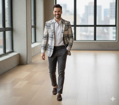 Men Denim White Blazer