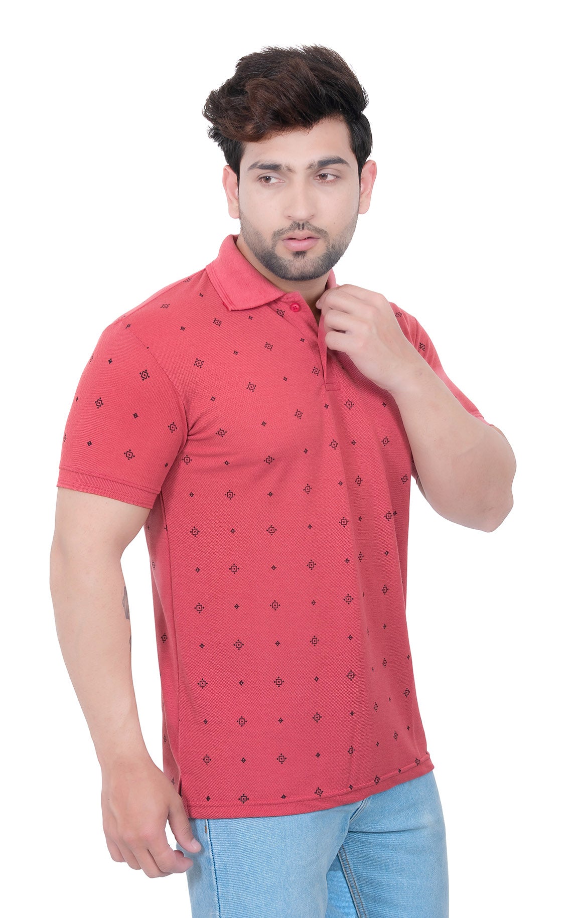 Mens Collar Dotted Tshirt 2542