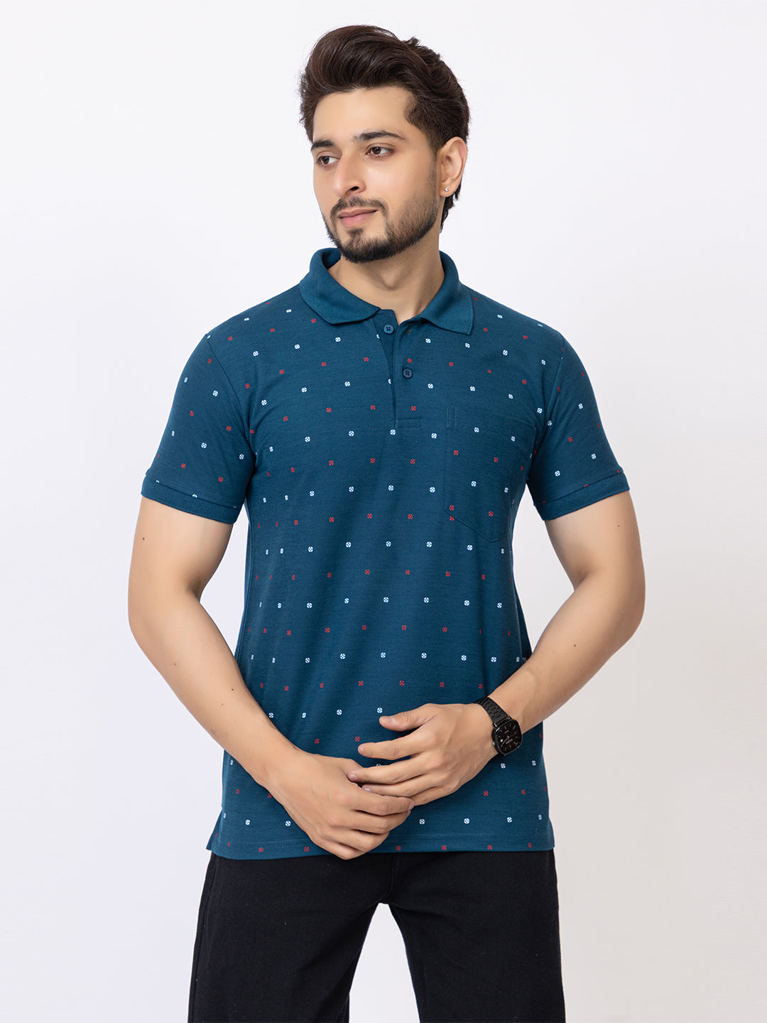 Mens Collar Dotted Tshirt 2543