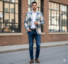 Men Denim White Blazer