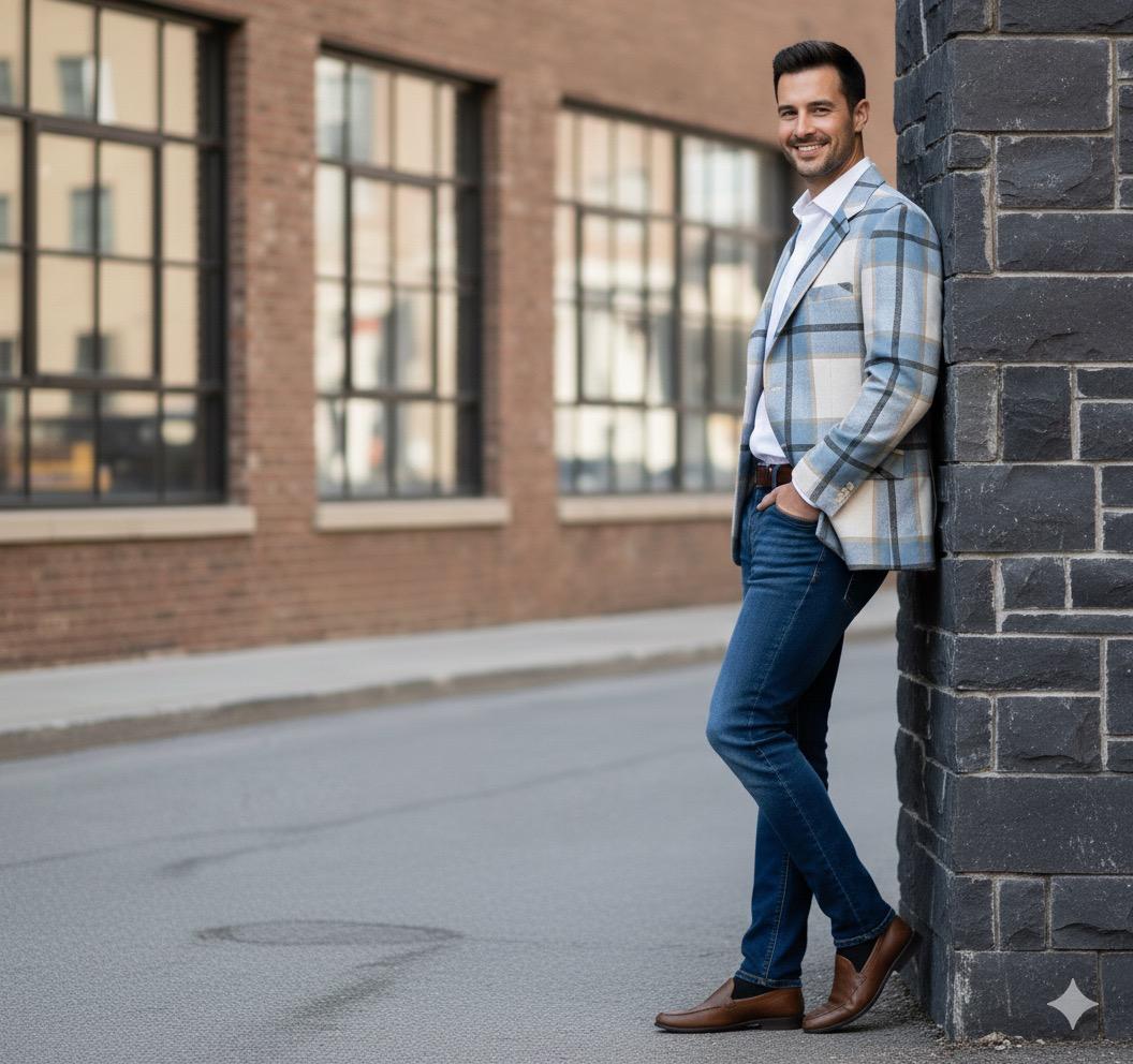 Men Denim White Blazer
