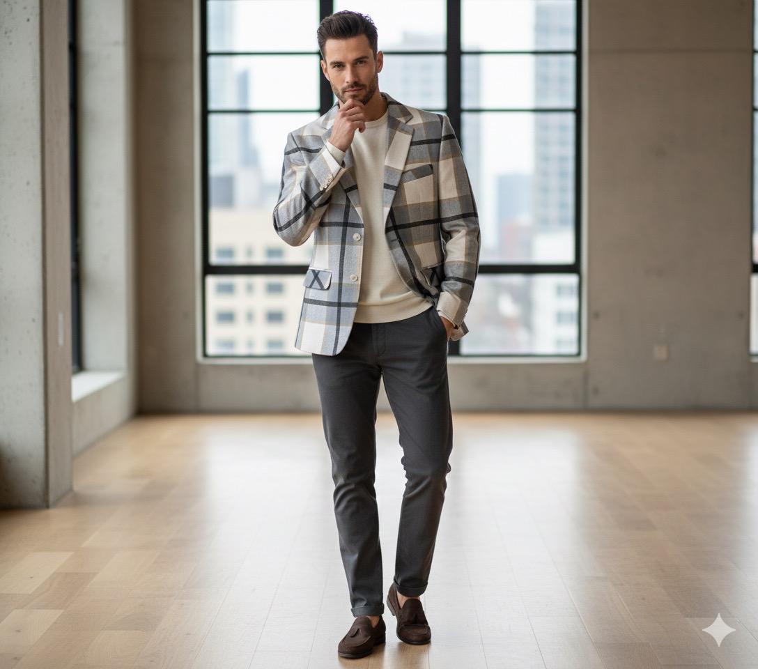 Men Denim White Blazer