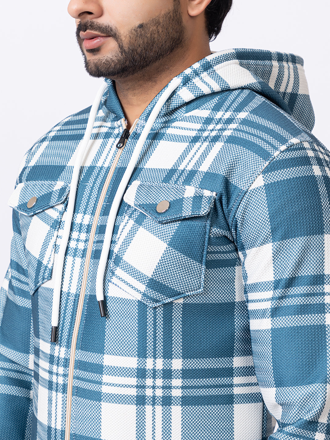 Men’s Comfortable Checked Hooded Upper for Daily Wear