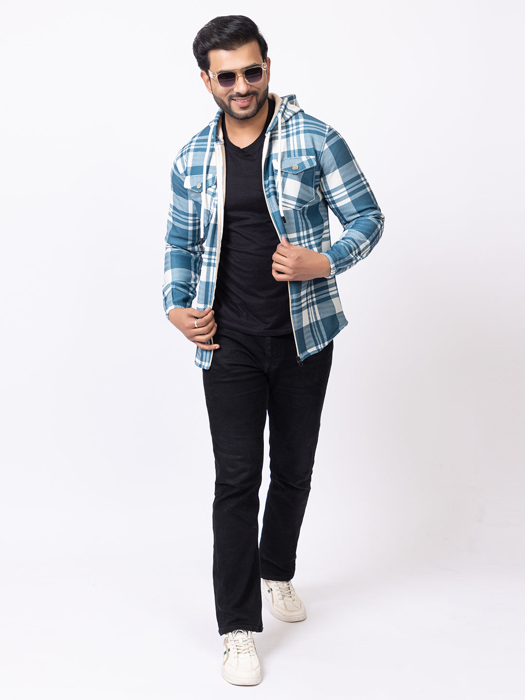 Men’s Comfortable Checked Hooded Upper for Daily Wear