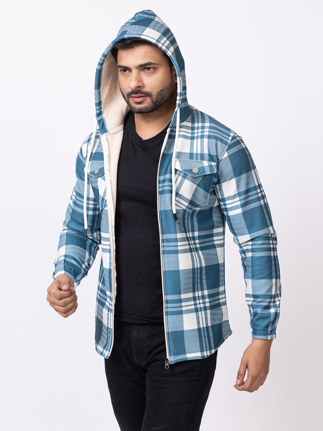 Men’s Comfortable Checked Hooded Upper for Daily Wear