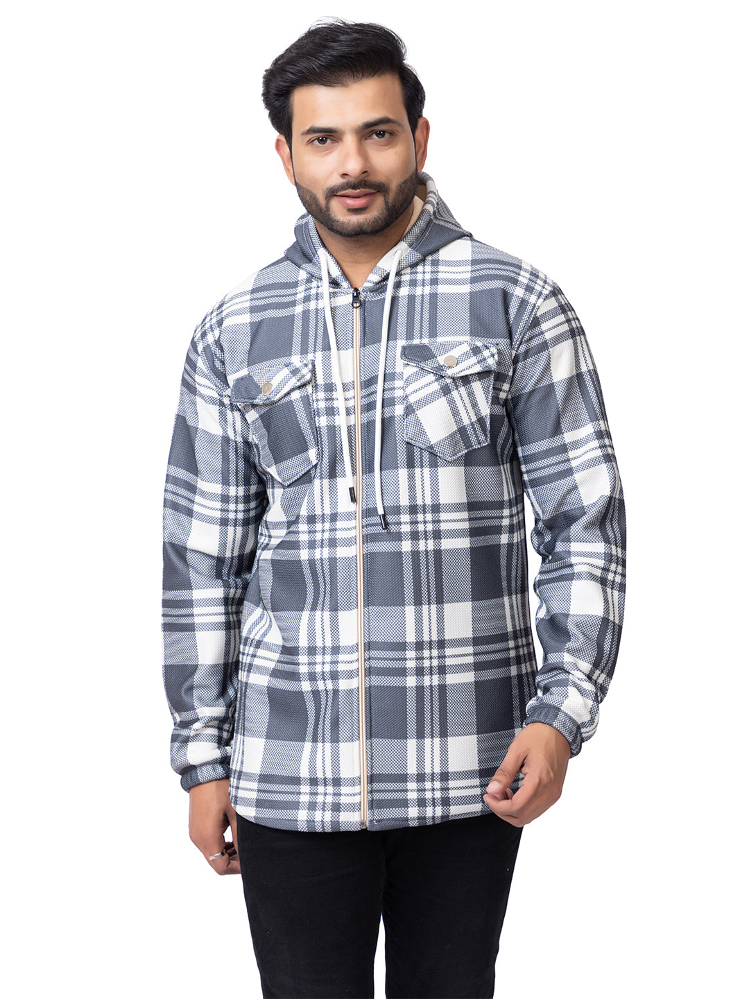 Men’s Comfortable Checked Hooded Upper for Daily Wear