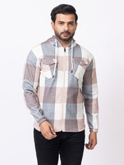 Men’s Checked Hooded Zip-Up Upper with Front Pockets