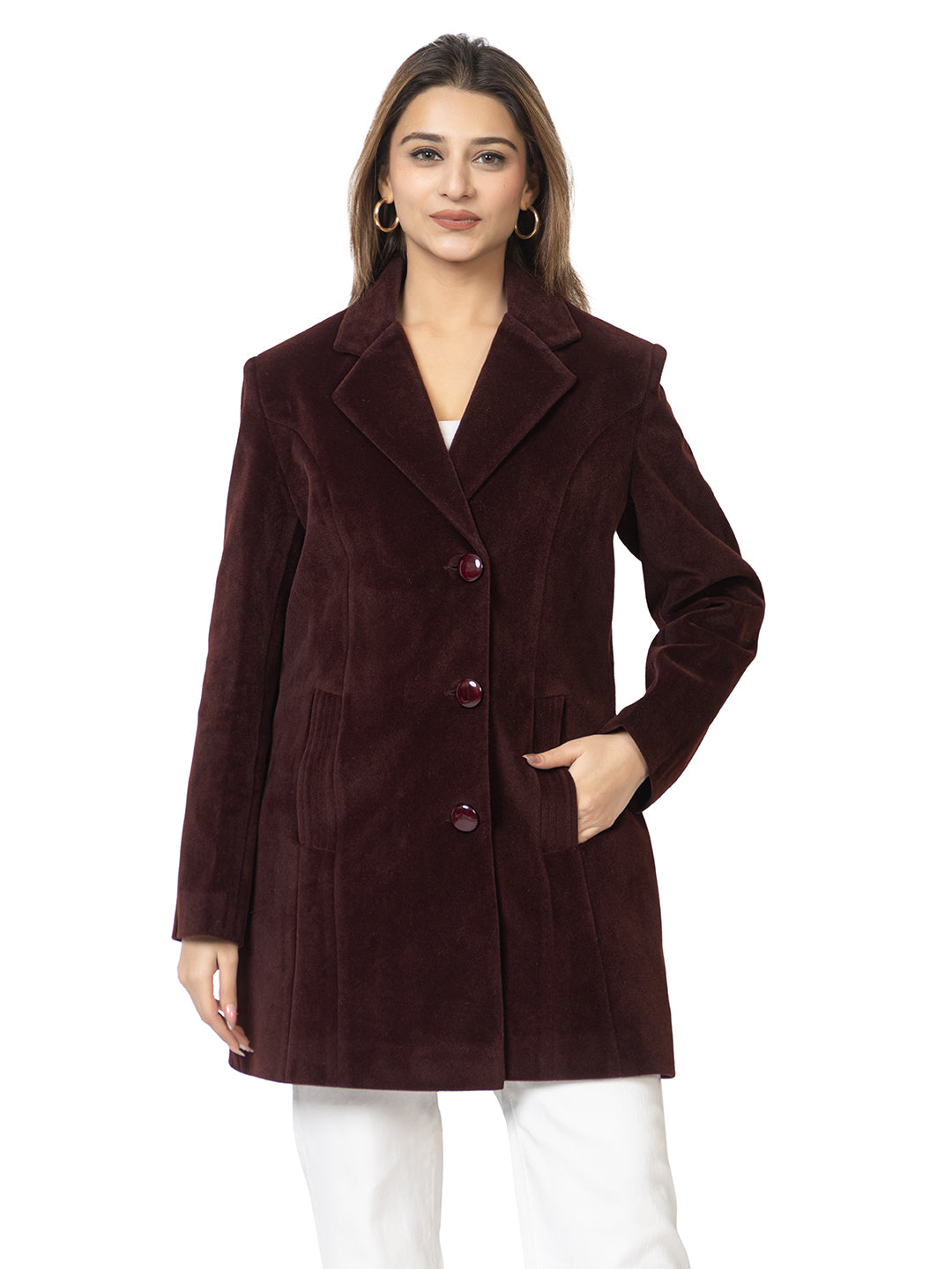 Women’s Long Length Formal Coat with Button Closure