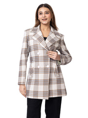 Women’s Stylish Checked Double-Breasted Coat