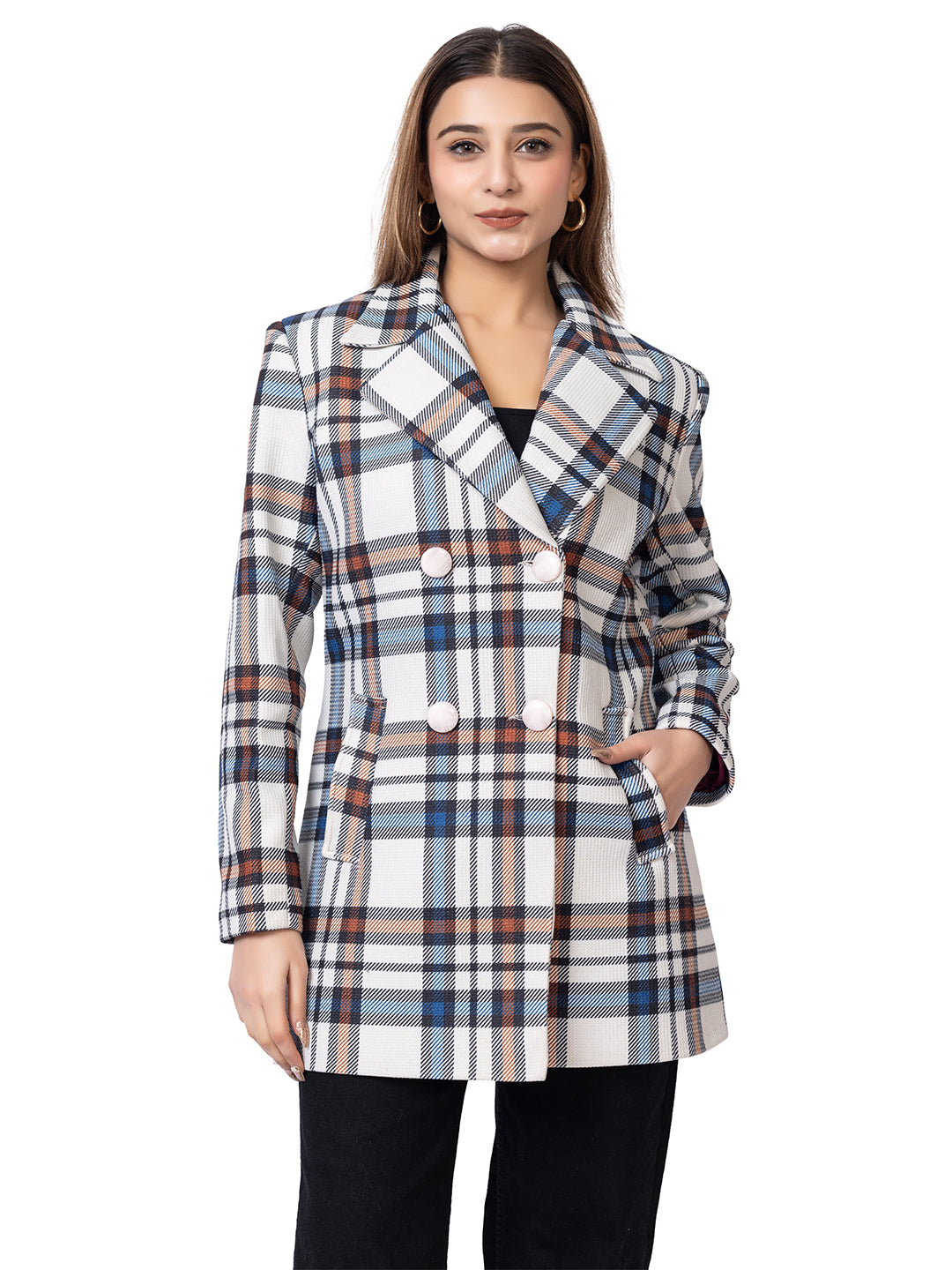 Women’s Stylish Checked Double-Breasted Coat