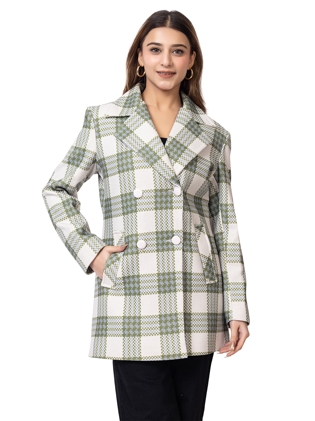 Women’s Stylish Checked Double-Breasted Coat