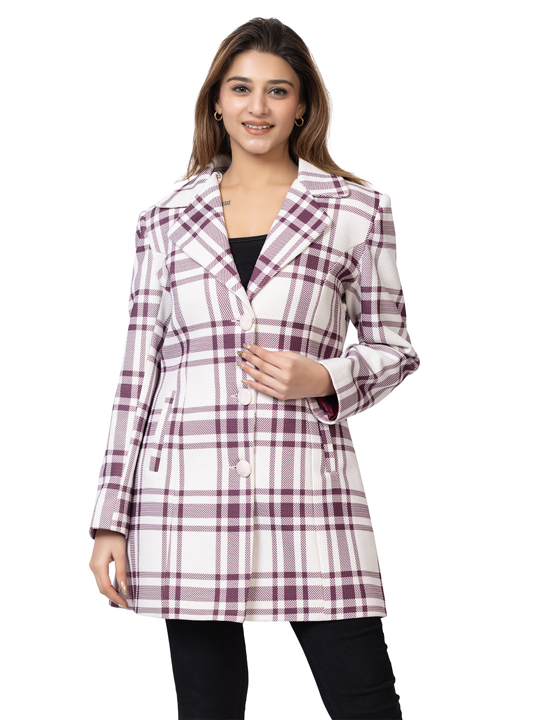 Women’s Stylish Checked Double-Breasted Coat