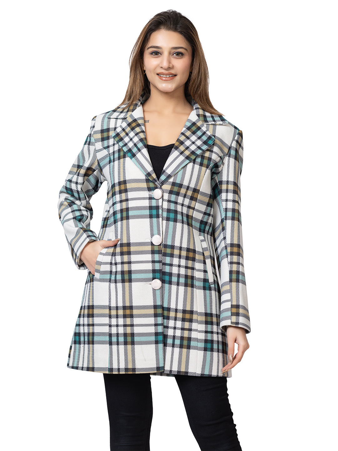 Women’s Stylish Checked Double-Breasted Coat