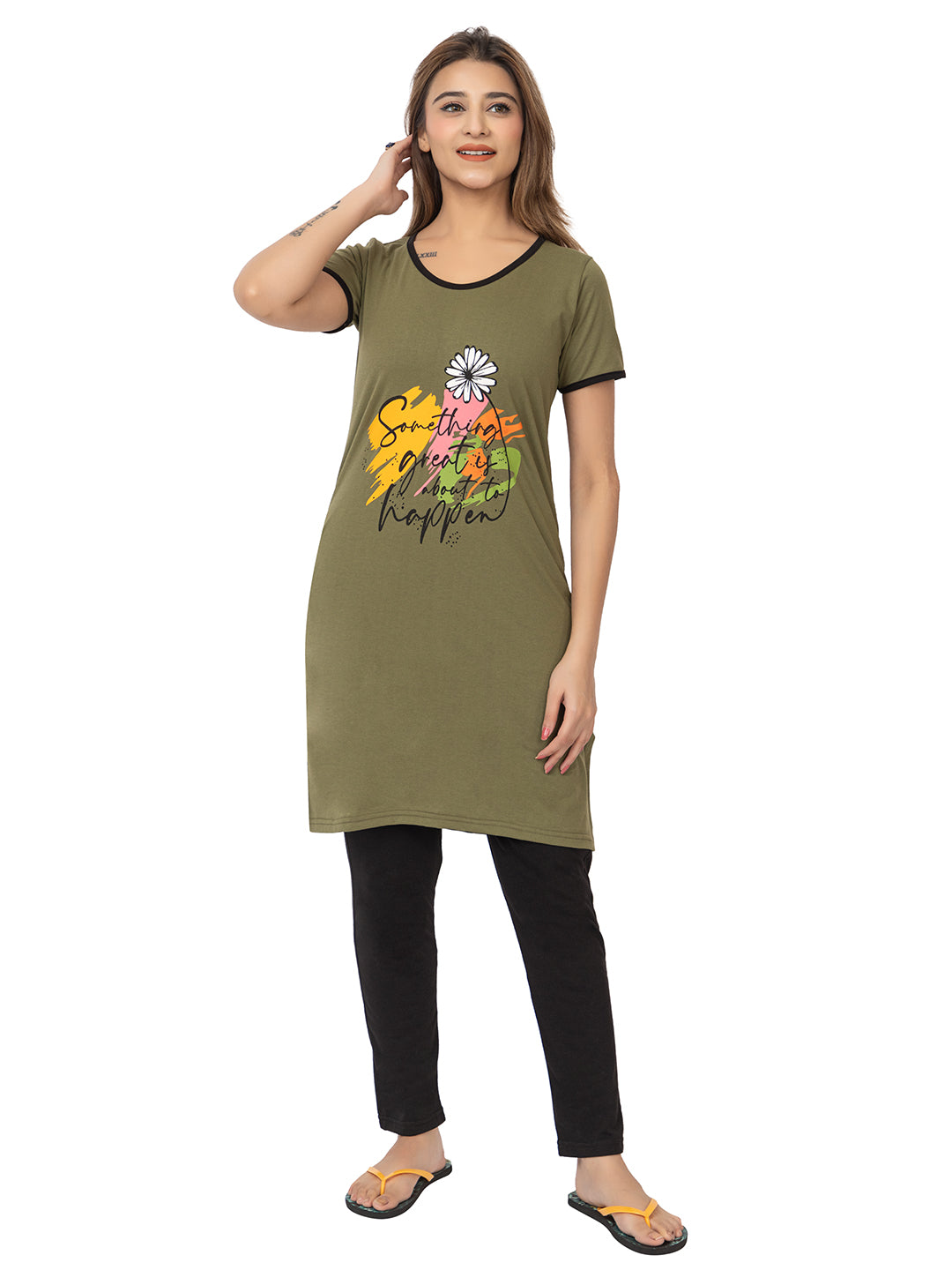 Women Summer Night Suit WN101 Olive