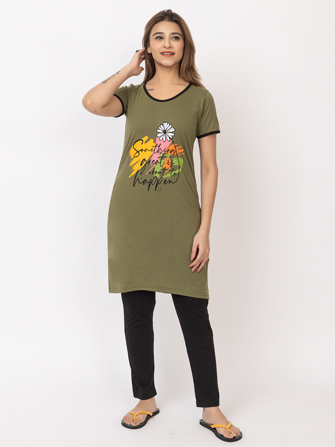 Women Summer Night Suit WN101 Olive