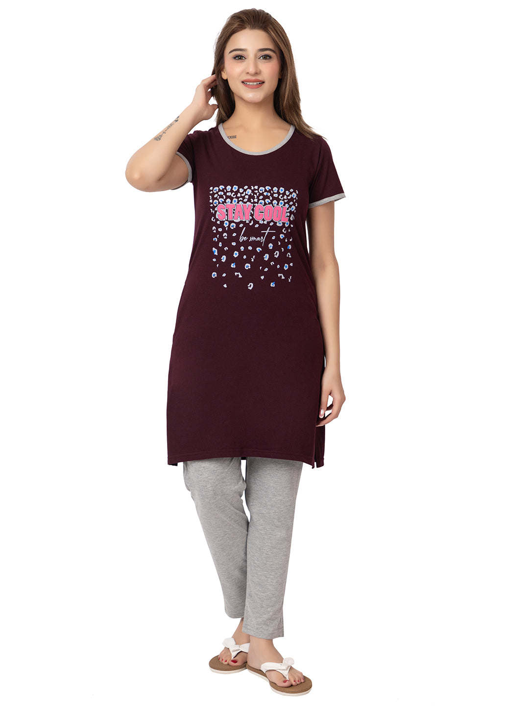 Women Summer Night Suit WN101 Wine