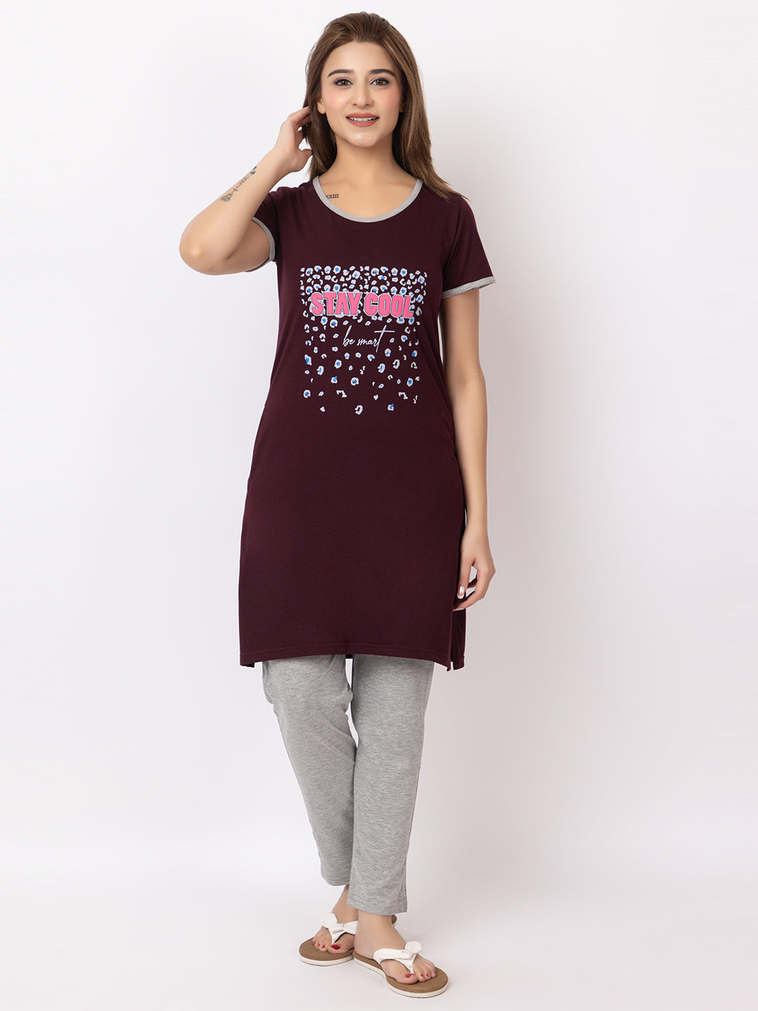 Women Summer Night Suit WN101 Wine
