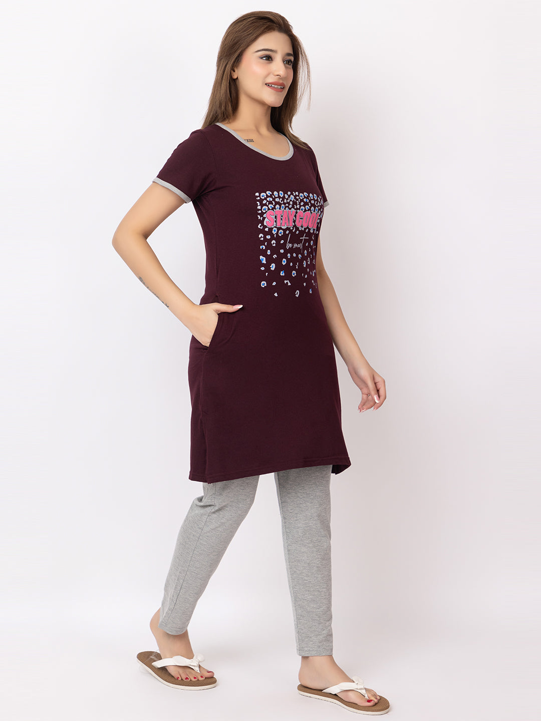 Women Summer Night Suit WN101 Wine
