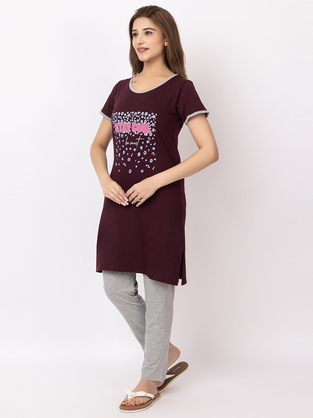 Women Summer Night Suit WN101 Wine