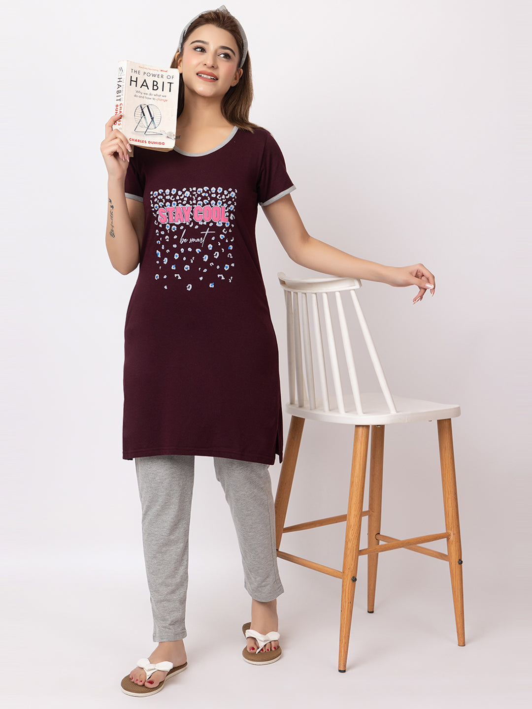 Women Summer Night Suit WN101 Wine