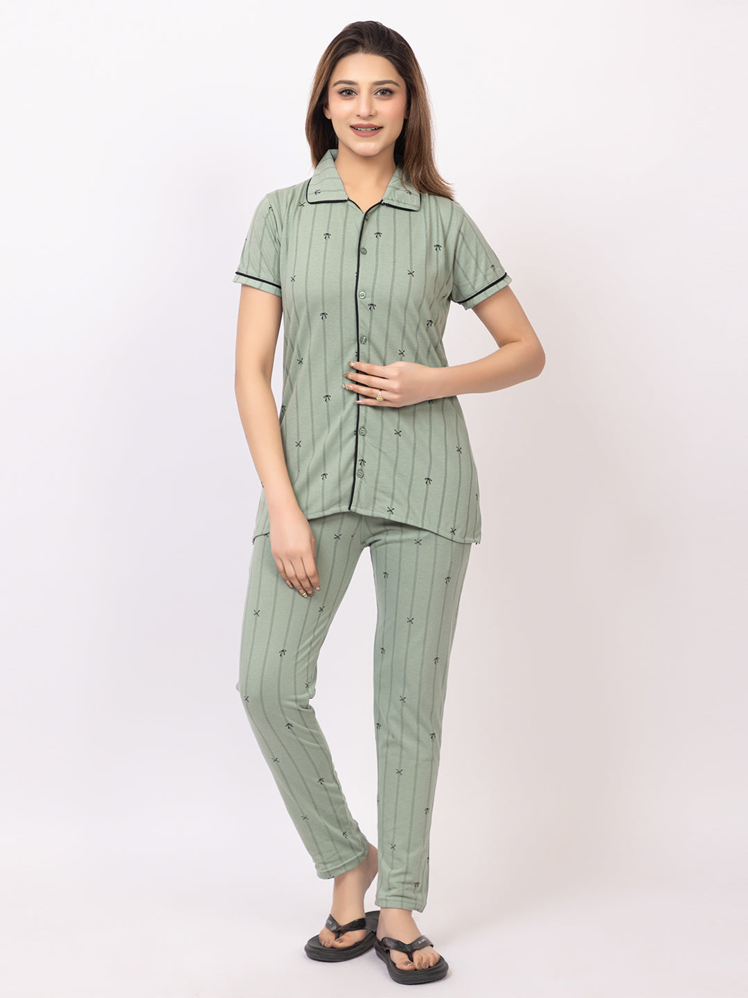Women Summer Night Suit WN110 Light Green