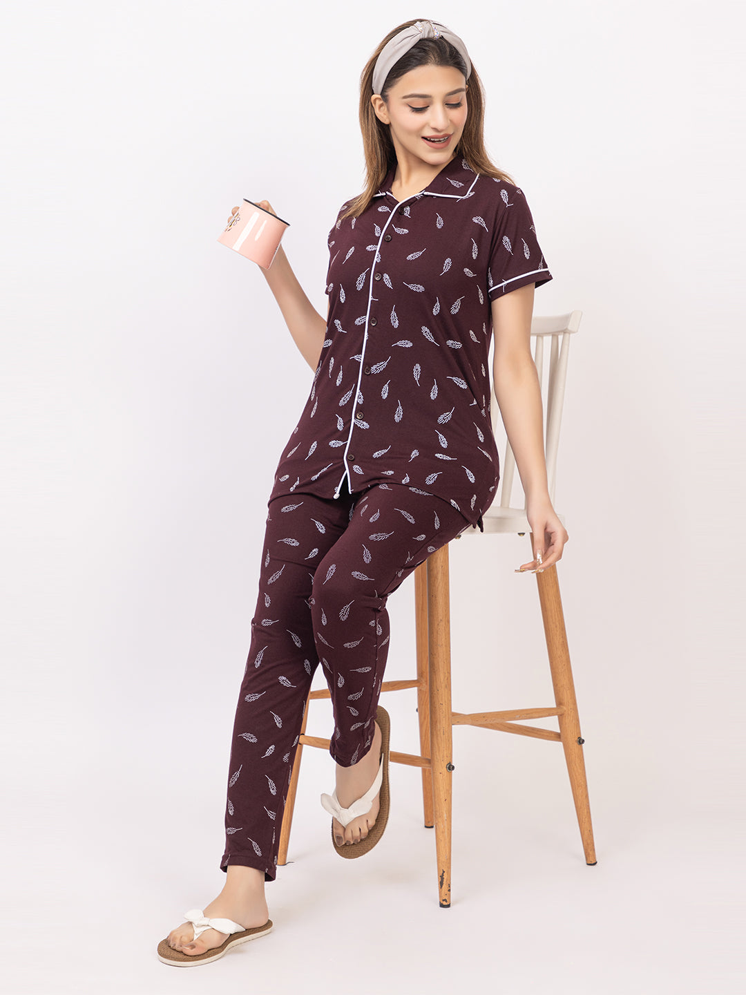 Women Summer Night Suit WN110 Wine