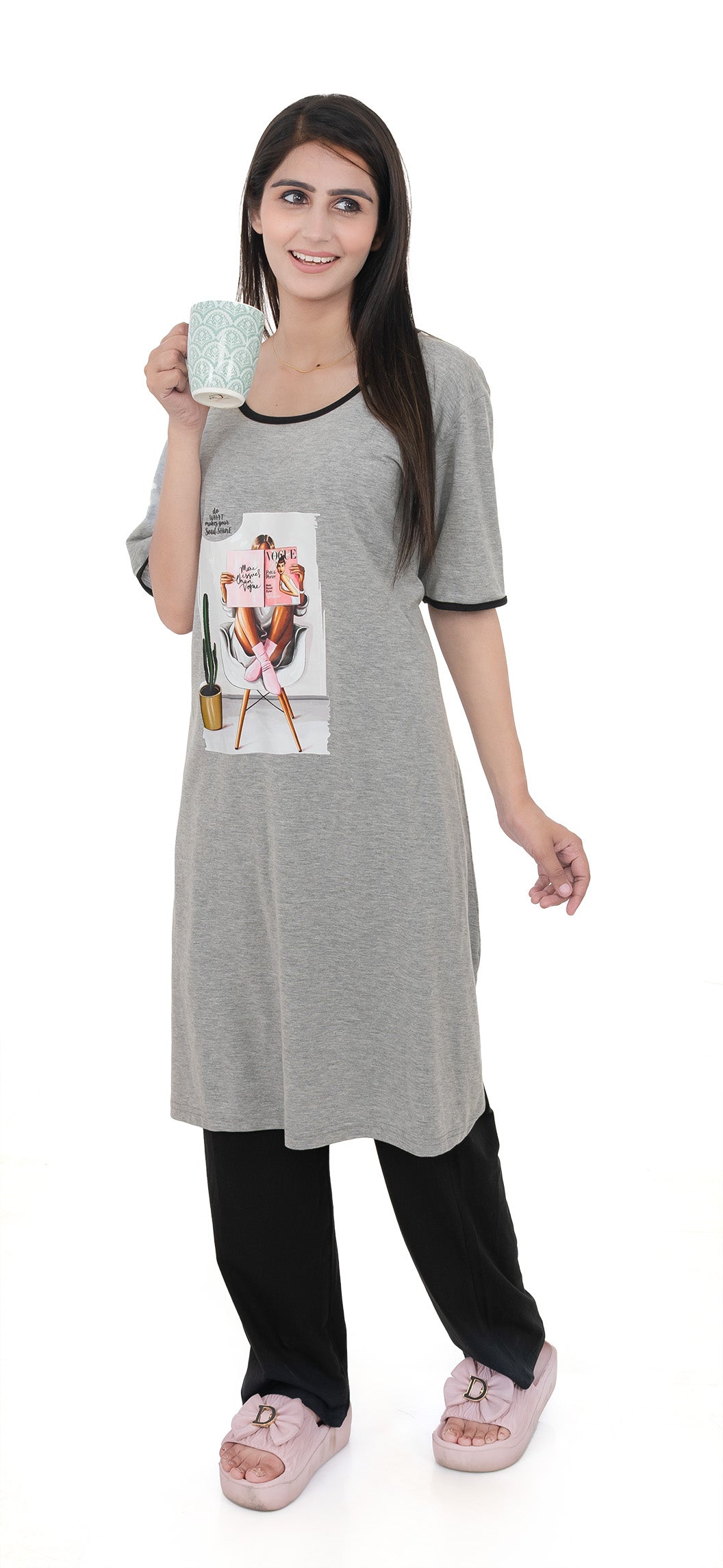 Women Summer Night Suit WN112 Light Grey