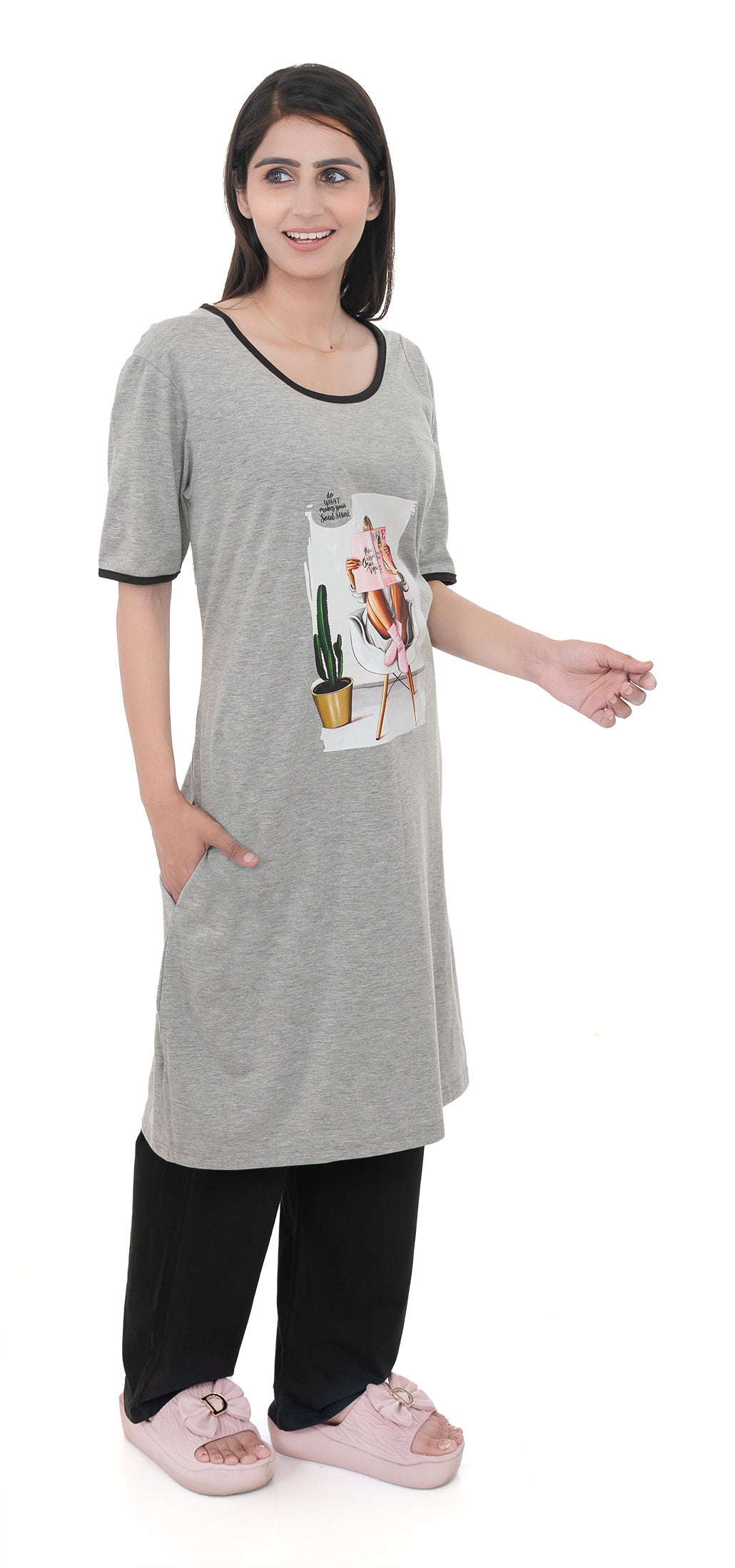 Women Summer Night Suit WN112 Light Grey