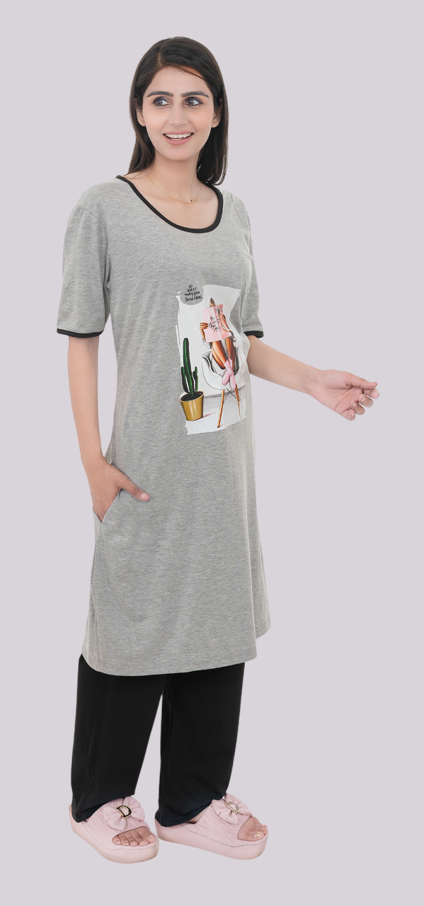 Women Summer Night Suit WN112 Light Grey