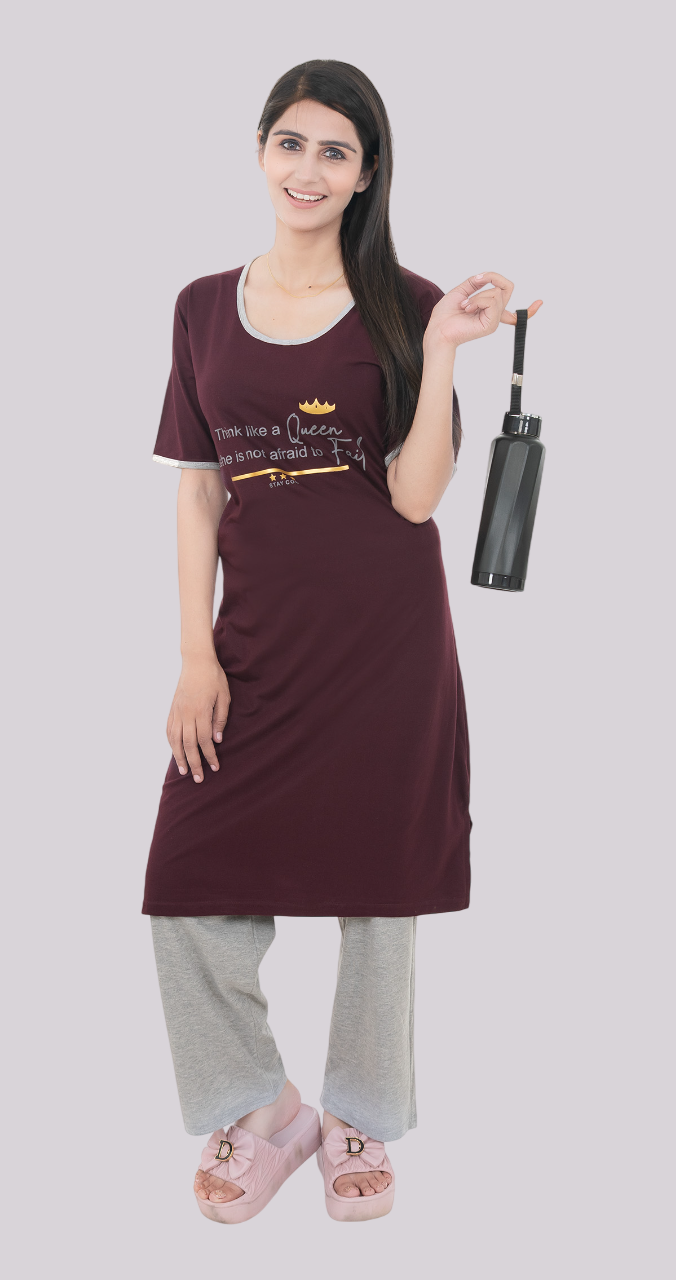 Women Summer Night Suit WN112 Wine